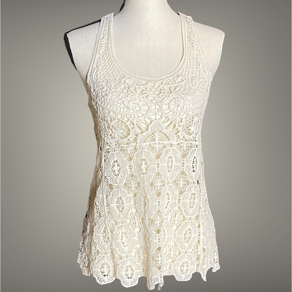 LC Lauren Conrad Crochet Open Knit T-back Tank Top Size XS Cream Boho Festival